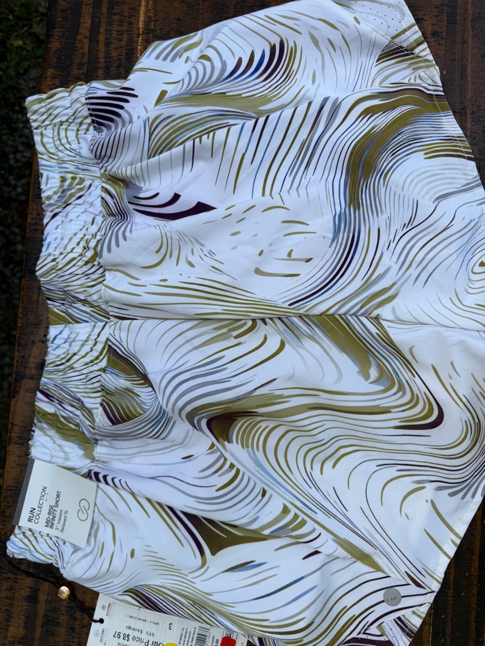 Alia White Shorts with Olive and Navy Swirl Accents